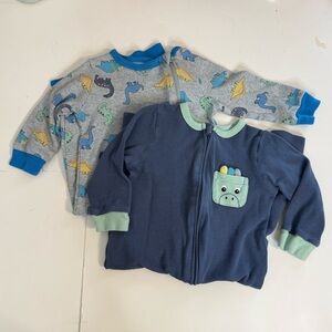 KoalaBaby 100% Cotton Dinosaur Blue Green Long Sleeve Zip Up Pajama Set of 2